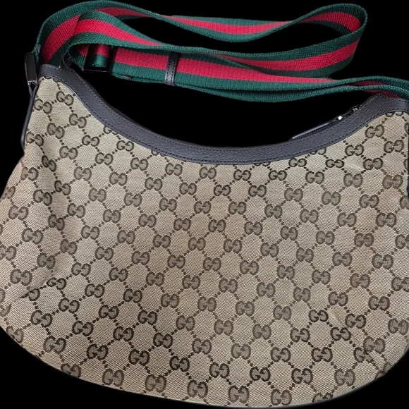 Gucci Monogram Shoulder Bag with Green and Red Strap - Picture 2 of 4
